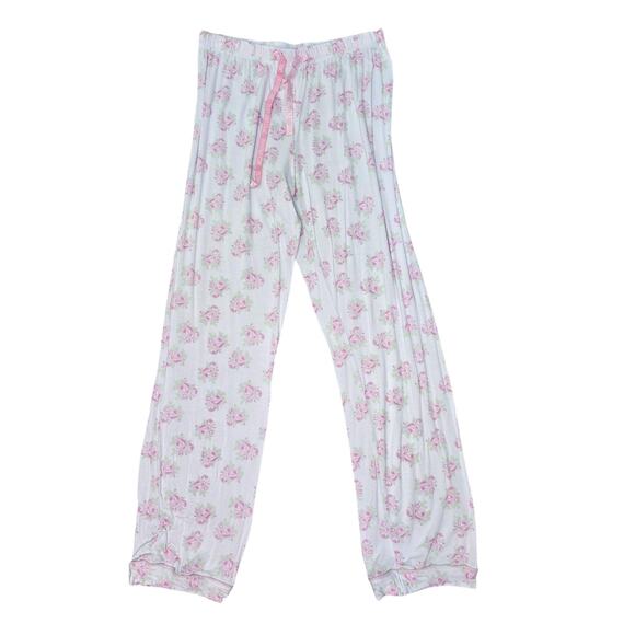 Shabby Chic Pajama Pants Womens Medium Pink Floral Lounge Sleepwear Soft Comfy - Picture 1 of 11